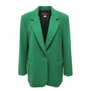 Vtg.‎ 90s Y2K Wool Blazer Womens Size M Boxy Pea Green Career Corporate Power